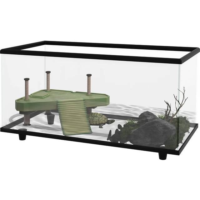PawHut Turtle Tank 50L Glass Turtle Aquarium w/ Easy-Drain, Black