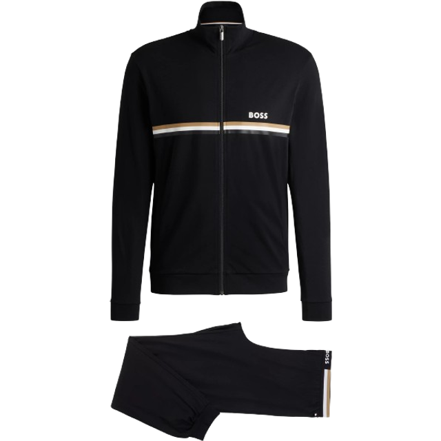 Stretch-cotton regular-fit tracksuit with signature details - Black