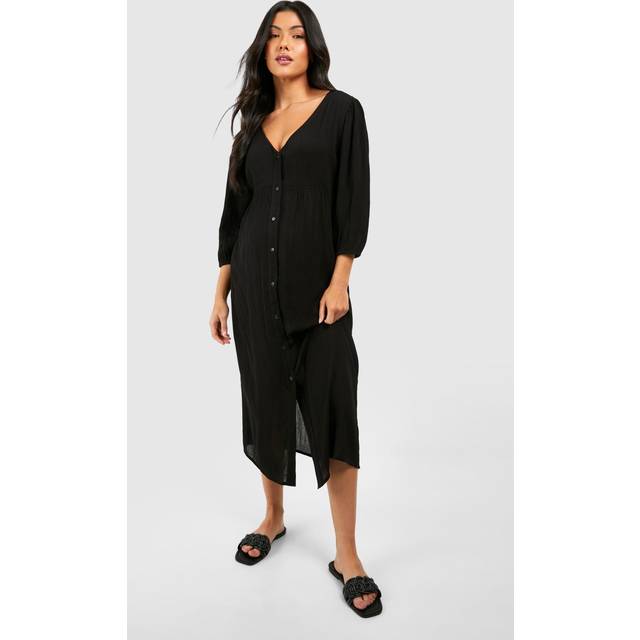 Womens Maternity Cheesecloth Button Down Midi Dress - Black - 12, Black