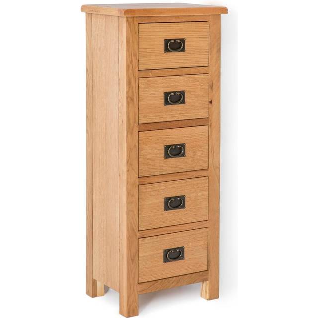 Surrey Oak 5 Drawer Tallboy Chest | Rustic Waxed Oak