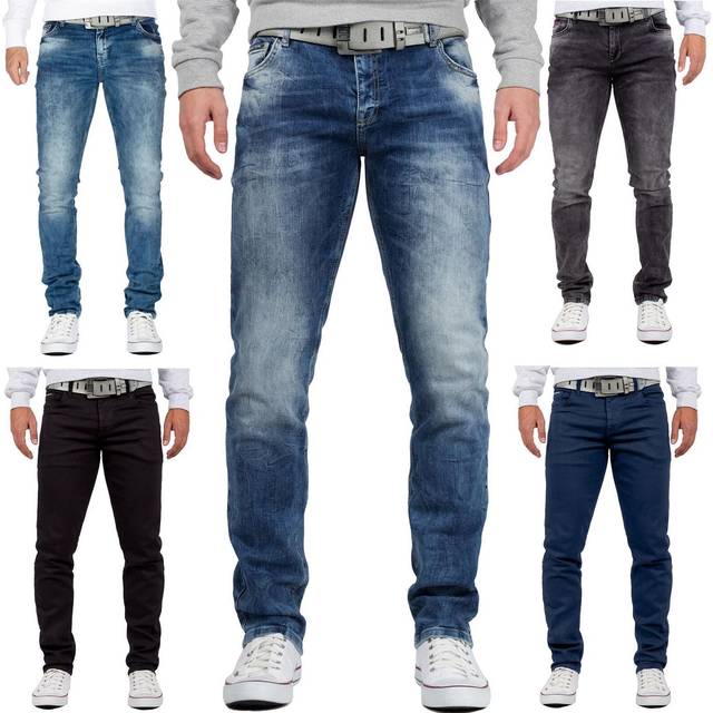 Cipo & baxx mens slim fit jeans stone washed 5-pocket contrast stitch casual zip
