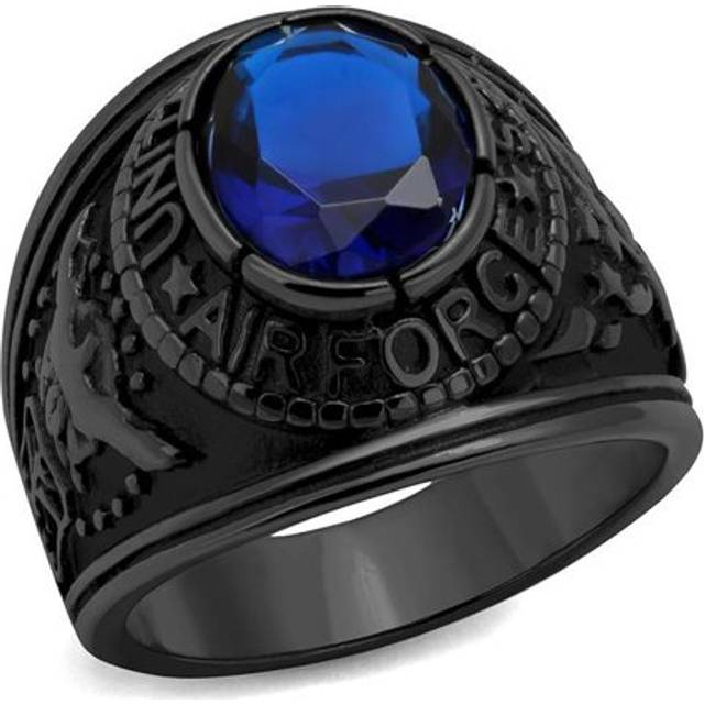 Alamode TK414708J-14 IP Black Ion Plating Stainless Steel Ring with Synthetic Glass, Sapphire - Size 14