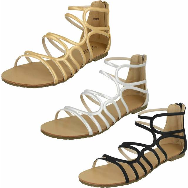 (UK 3, Silver) Ladies Spot On Flat Strappy Sandals F00053