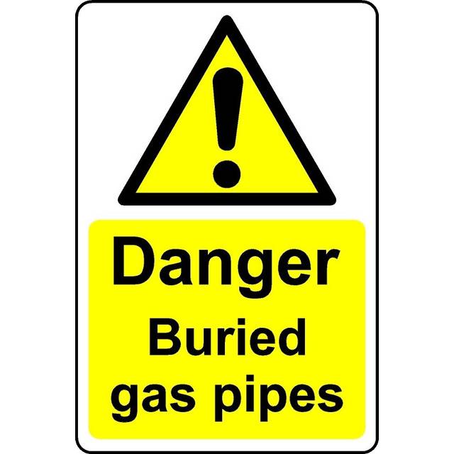 Danger buried gas pipes safety sign - Self adhesive sticker - 100mm x 150mm
