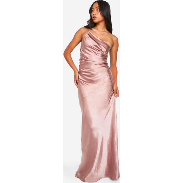 Womens Bridesmaid Satin Asymmetric Maxi Dress - Beige - 12