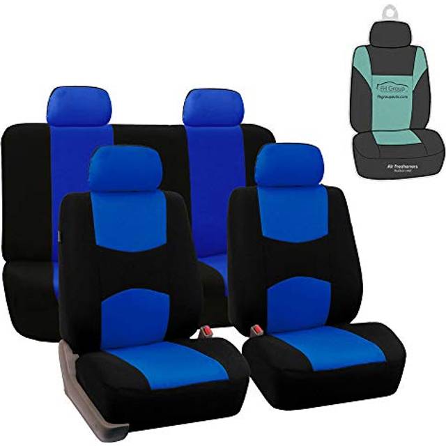 FH Group Automotive Seat Covers Flat Cloth Full Set Blue Combo Small Car Seat Cover Design  Rear Solid Bench Universal Fit and Car Seat Protector for