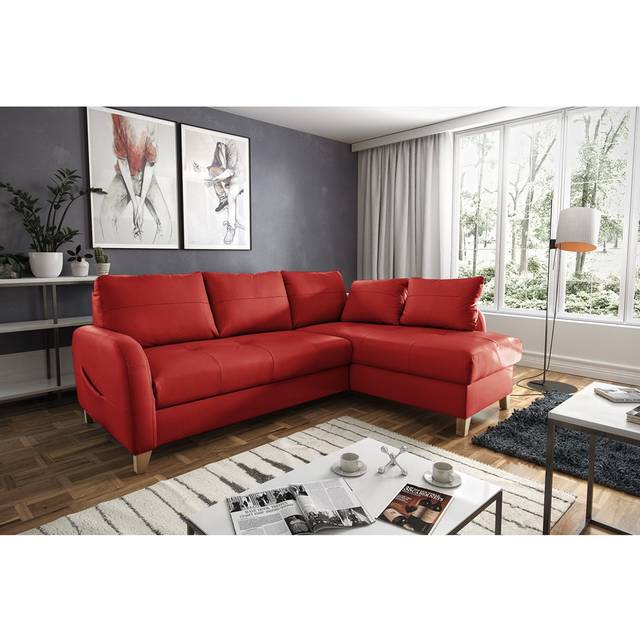Roger Leather Corner Sofa - Red (87cm H X 227cm W X 168cm D)