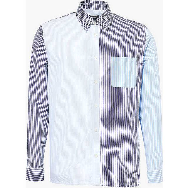 Apc Mens Blue Erwann Striped Cotton-poplin Shirt S
