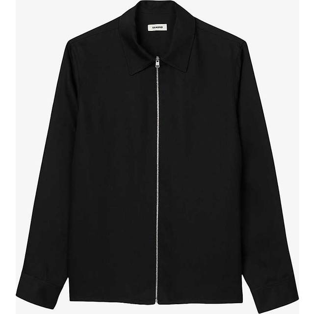 Sandro Mens Noir / Gris Zip-up Long-sleeve Loose-fit Woven Shirt L