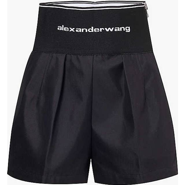Alexander Wang Womens Black Brand-intarsia High-rise Cotton-blend Twill Shorts 14 - BLACK