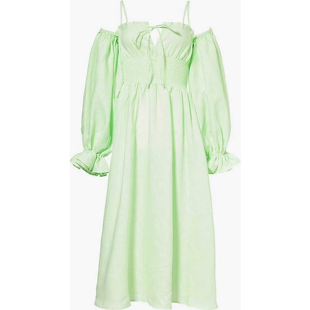 Sleeper Womens Pastel Green Cancan Shirred-bodice Linen Maxi Dress M - PASTEL GREEN