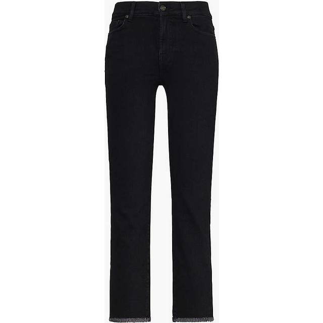 7 for All Mankind Womens Black the Straight Crop Straight-leg Mid-rise Stretch-denim Blend Jeans 25 - BLACK
