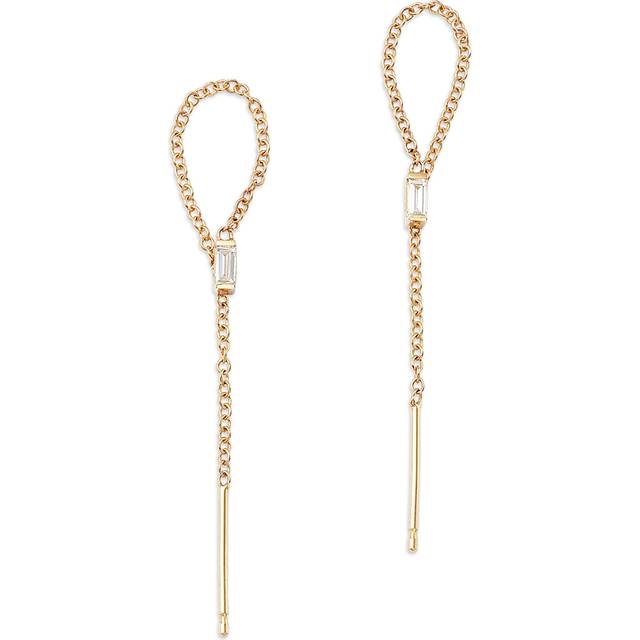 Zoe Chicco 14K Yellow Gold Baguette Diamonds Diamond Solitaire Loop Threader Earrings, 0.12 ct. t. w.
