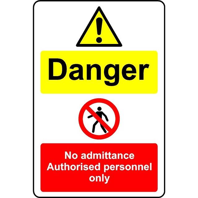 Danger no admittance authorised personnel only safety sign - 1mm Plastic sign - 600mm x 400mm