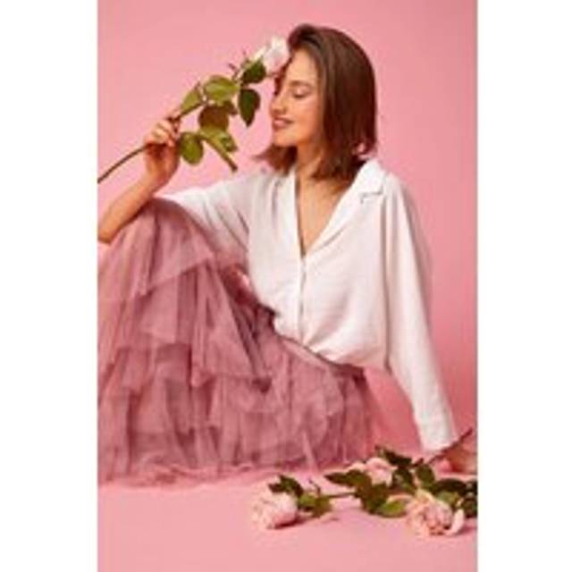 Elastic Waist Mesh Layered A Line Skirt - Pink - Size 20 - Roman