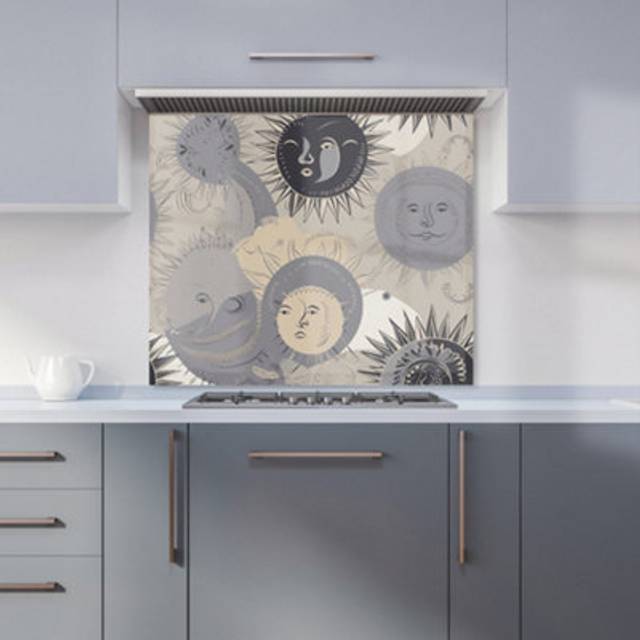 Warren Reed - Designer Grey Black Abstract Moon And Sun Kitchen Splashback W900Mm X H750Mm, Multi