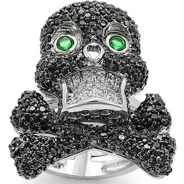 Rhodium & Ruthenium Brass Ring with Synthetic Glass, Emerald - Size 8