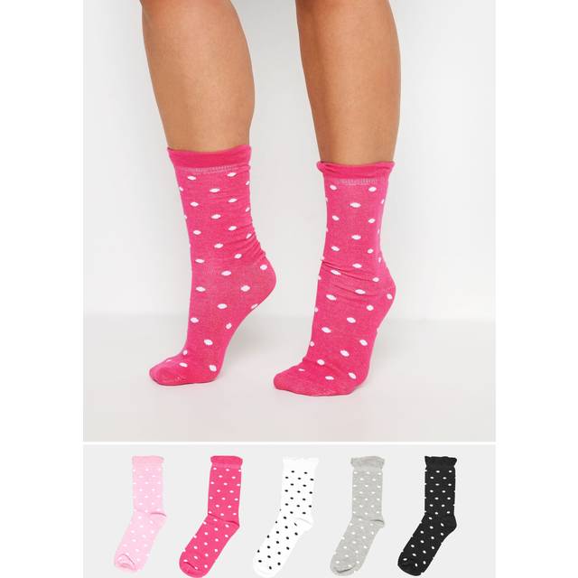 5 Pack Pink & Black Polka Dot Ankle Socks - 8-11