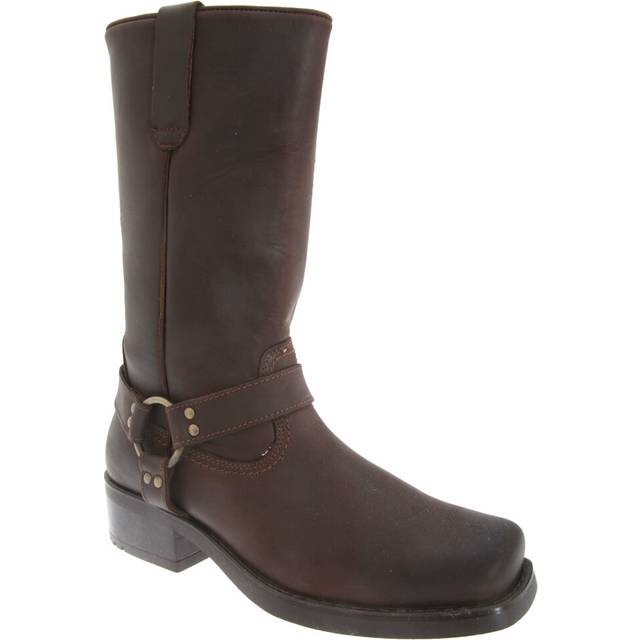 (12 UK, Dark Brown) Woodland Mens High Harley Western Harness Leather Boots