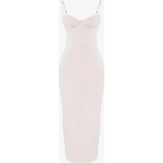 House of Cb Womens Soft Peach Stefania Fitted Satin Maxi Dress L - SOFT PEACH