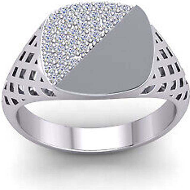 (Z) Jewelco London Mens Platinum Plated Sterling Silver Cushion CZ Signet Basket Sides Ring Signet Ring - GVR944
