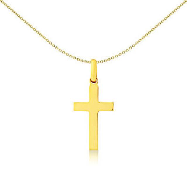 Jewelco London 9ct Yellow Gold Solid Flat 3mm Thick Plain Cross Pendant 20x12mm - CRNR02241