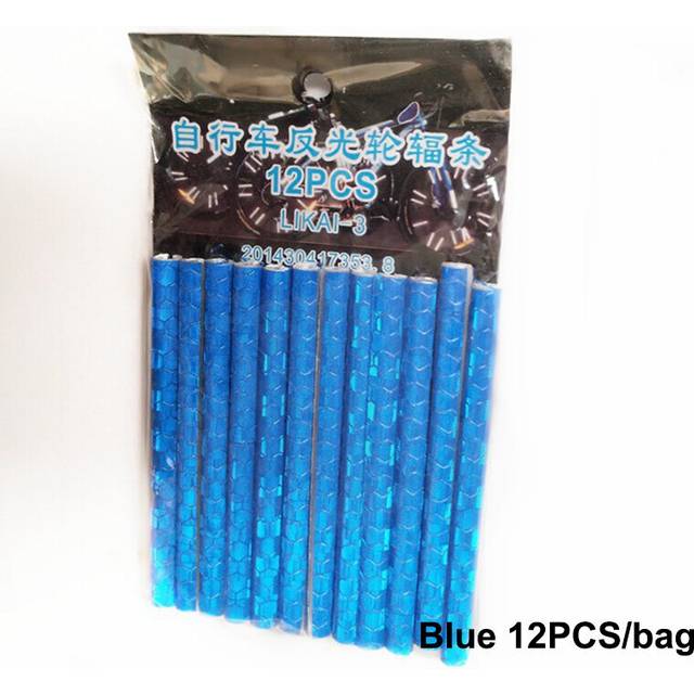 (a-Blue-12PCS) 12PCS Bicycle Lights Wheel Spokes Clip Tube Cycling Bike Fluorescent Strip Reflective Film Bicycle Accessories Luminous Stickers