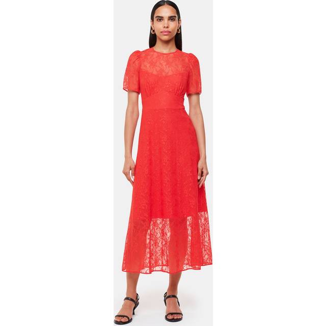 Whistles Fay Lace Midi Dress, Coral