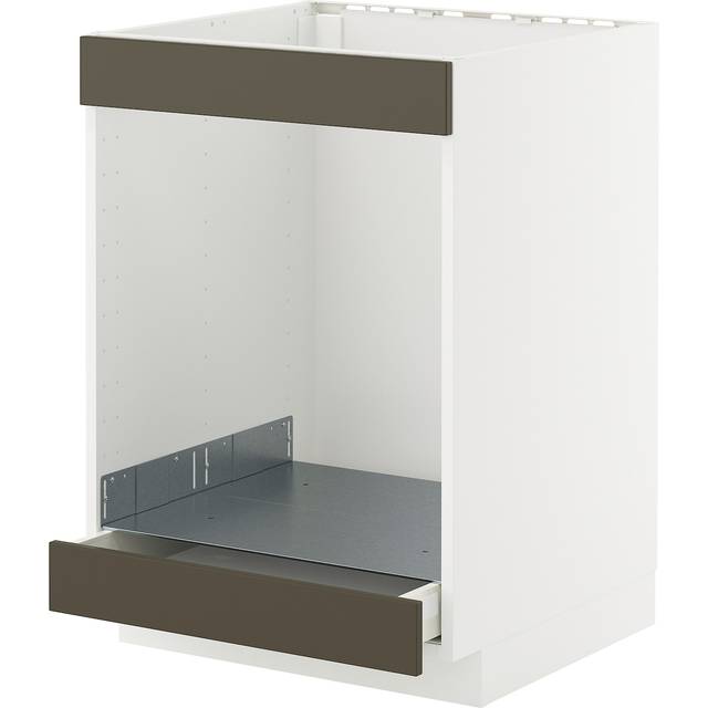 METOD / MAXIMERA bänkskåp för häll+ugn med låda, vit/Havstorp brun-beige, 60x60 cm
