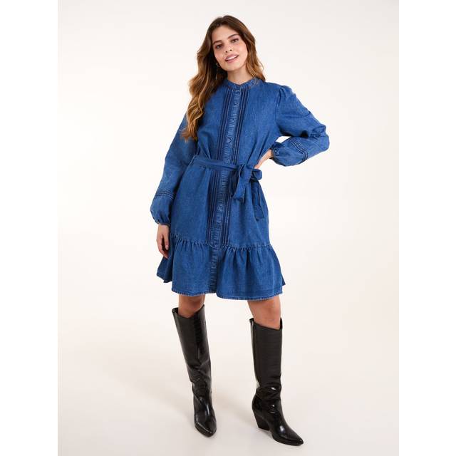 Womens Pintuck Chambray Dress - Blue - L