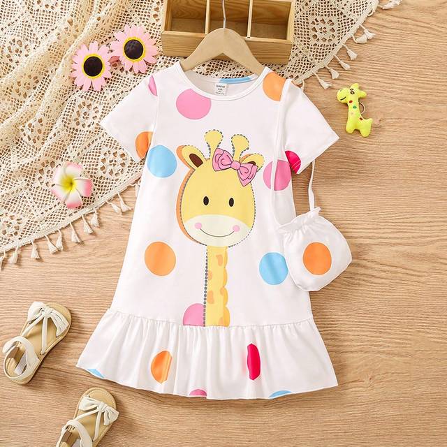 SHEIN Young Girl Lovely Printed Short Sleeve Dress With Backpack
