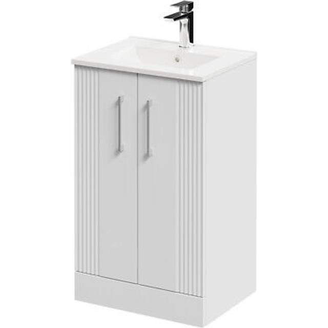 Wholesale Domestic Avant Floor Standing Vanity Unit with 1 Tap Hole Minimalist Basin and 2 Doors with Polished Chrome Handles | Satin White | MDF | 500mm