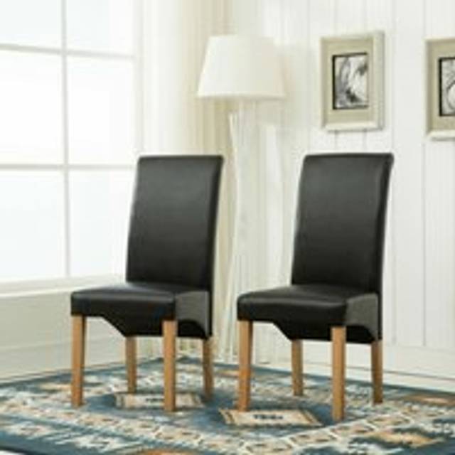 Set of 2 Faux Leather Dining Chairs Roll Top Scroll High Back home restaurants black
