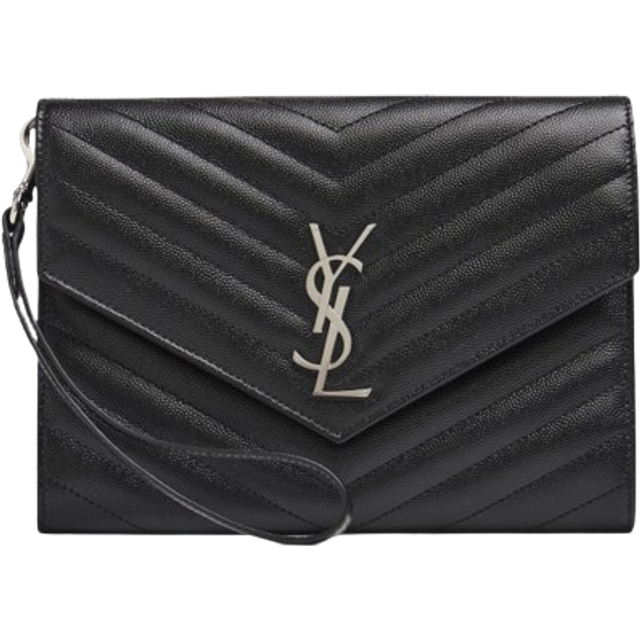 SAINT LAURENT - Monogramme Quilted Textured-leather Pouch - Black - One size