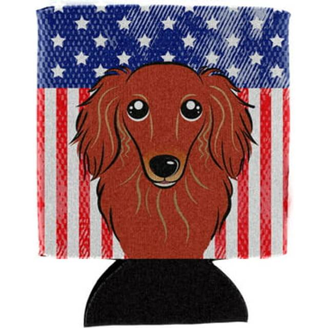 """""Caroline's Treasures BB2144CC American Flag And Longhair Red Dachshund Can Or Bottle Hugger  Multicolor"""""