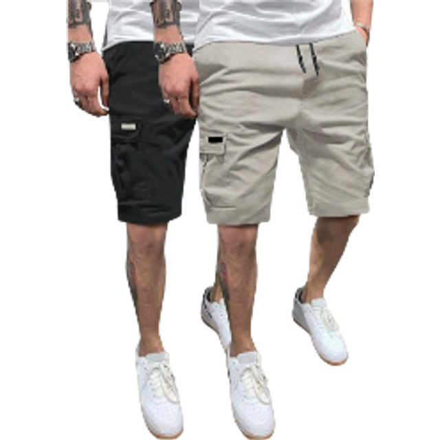 Manfinity 2pcs Men&#39;s Drawstring Waist Cargo Shorts Plain Casual Cargo Shorts, For Husband, Boyfriend Gifts