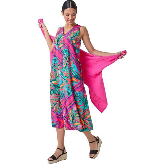 Roman Womens Tropical Leaf Print A-Line Midi Dress - Multicolour - Size 10 UK