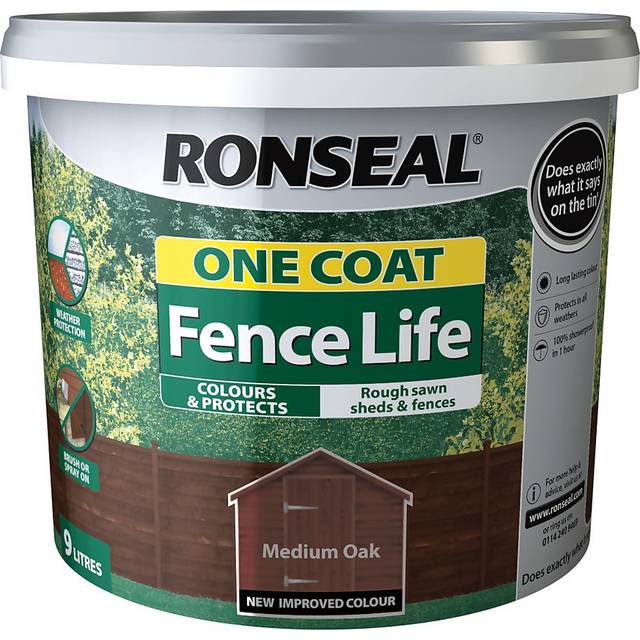 Ronseal One Coat Fencelife Paint, 9L, Medium Oak