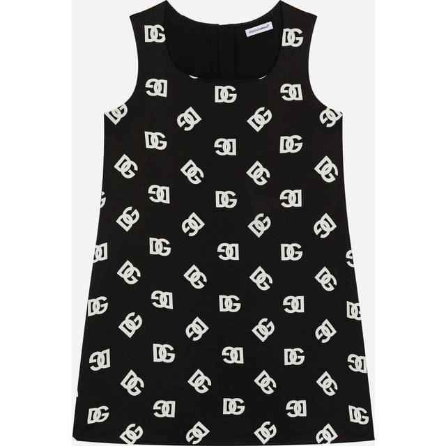 Dolce & Gabbana Charmeuse Dress With Dg Logo Print - Woman Dresses Black 5 Years