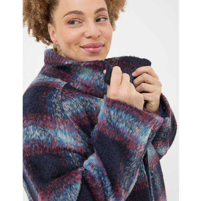 FatFace Freya Wool Blend Check Coat Navy - FatFace - Size: 18
