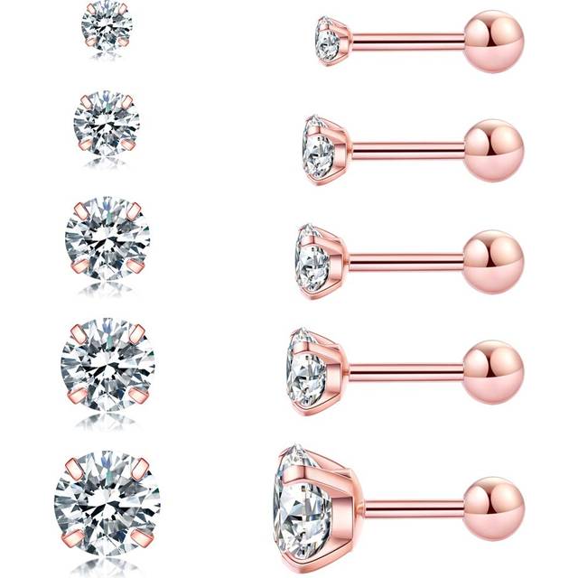 Cubic Zirconia Hypoallergenic Women&#39;s Earrings Men&#39;s Earrings Women&#39;s Earrings Cartilage Fashion Surgical Steel Screw Earrings 5 Pairs