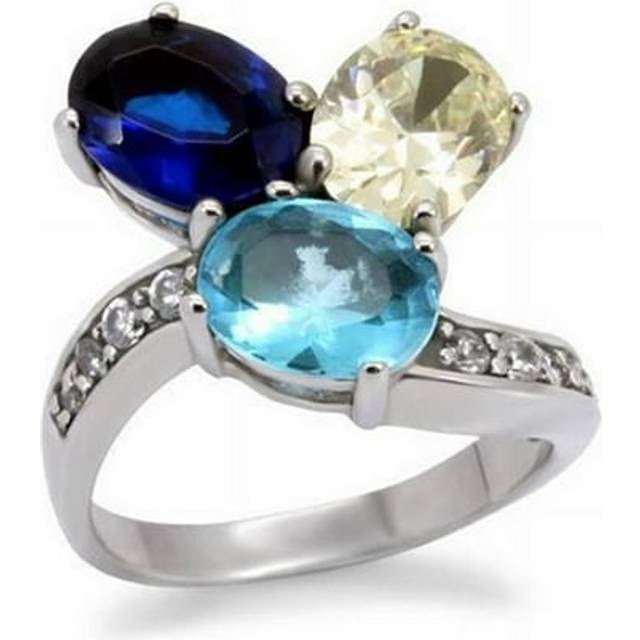 High Polished No Plating Stainless Steel Ring with Synthetic Glass, Multi Color - Size 5