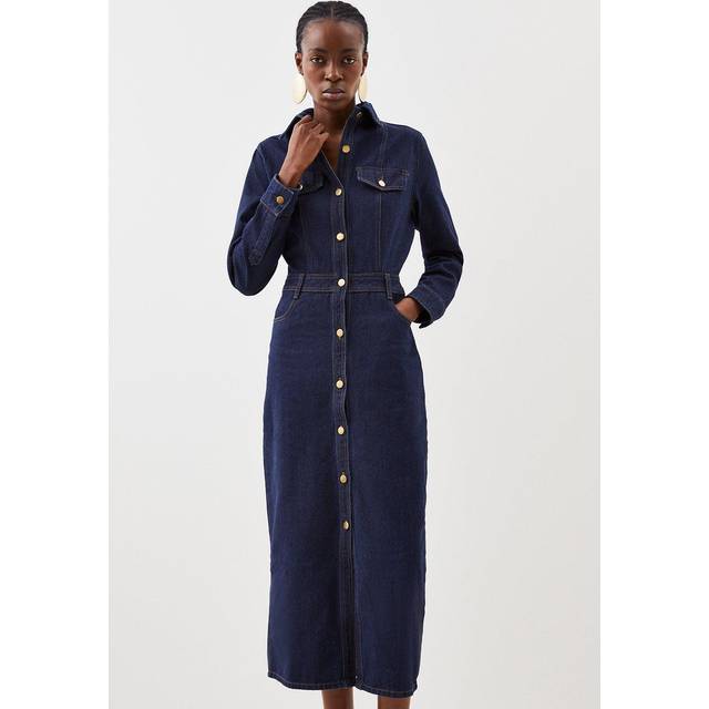 Denim Long Sleeve Midi Shirt Dress - Indigo