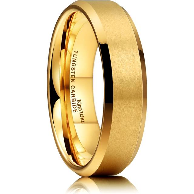 King Will GLORY 6mm Matte Finish Tungsten Carbide Ring 24K Gold Plated Comfort Fit Wedding Band(7)
