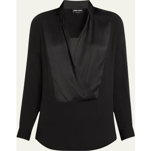 Cowl Neck Silk Georgette Blouse - SOLID BLACK - 42 IT (6 US)