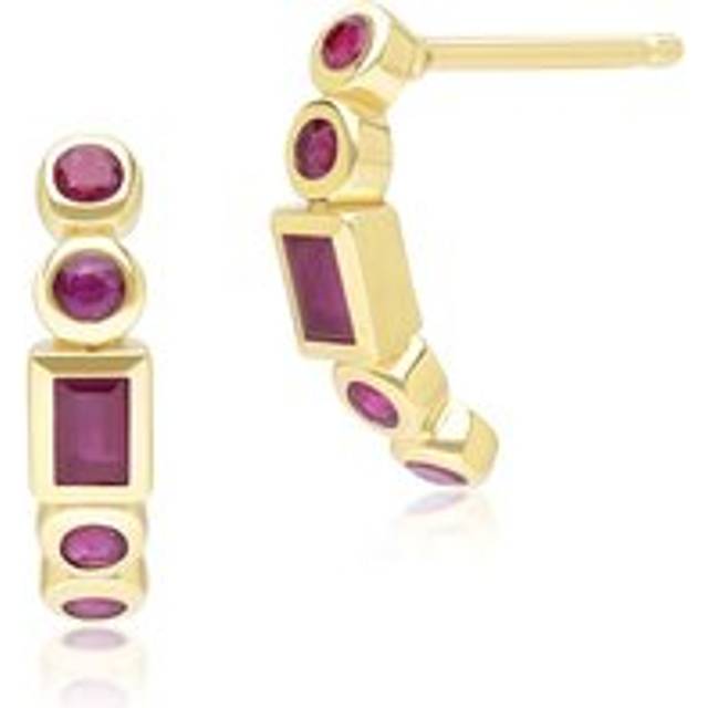 Classic Ruby Half Eternity Hoop Earrings in 9ct Yellow Gold
