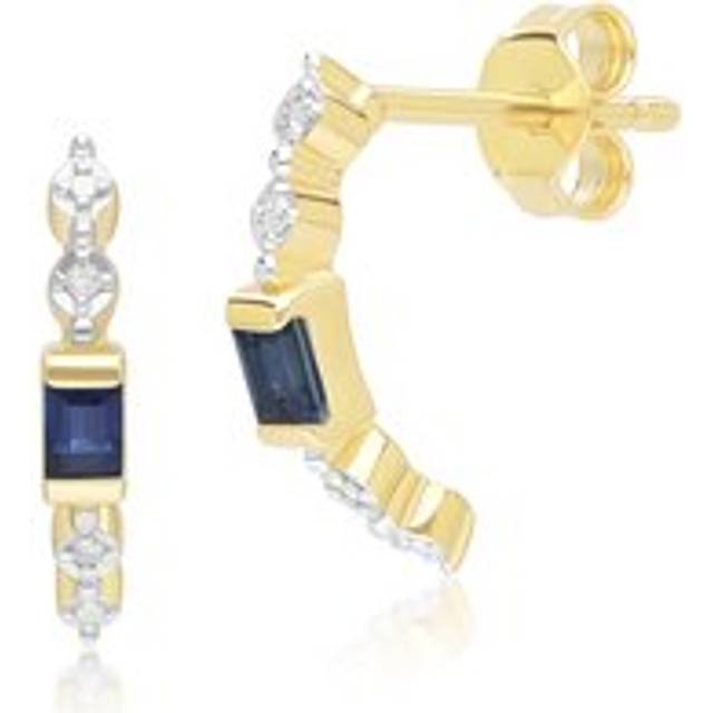 Classic Baguette Sapphire & Diamond Half Eternity Hoop Earrings in 9ct Yellow Gold