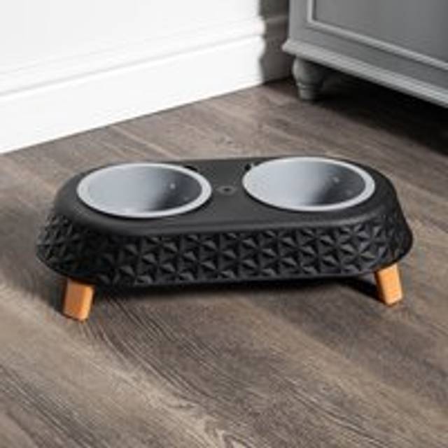 Samuel Alexander 16cm x 9cm Black Plastic Raised Double Pet Bowl Feeding Station with Stand, Black