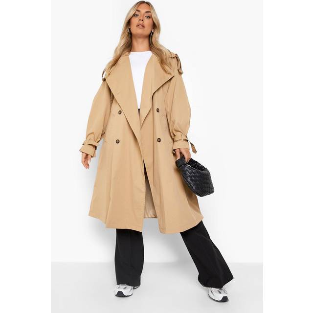 Womens Plus Belted Oversized Trench Coat - Beige - 16