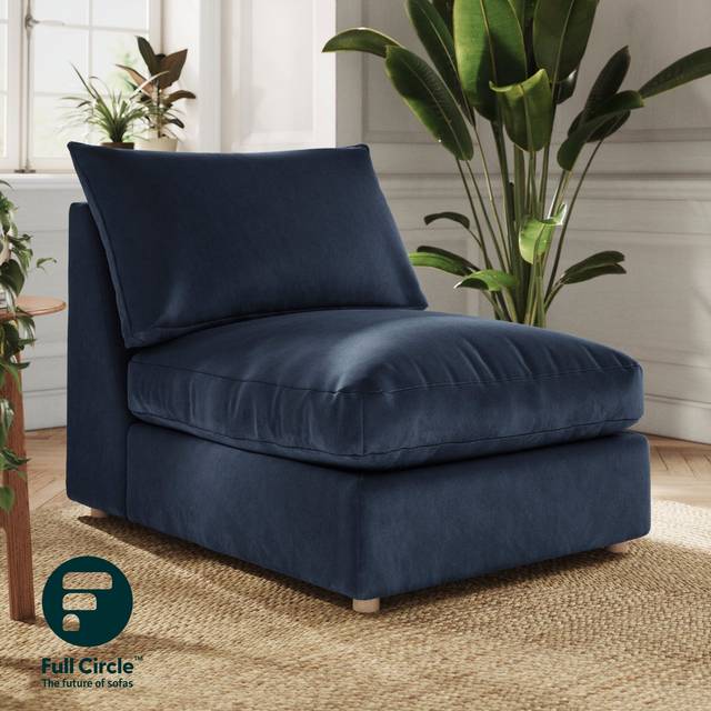 Full Circle Austin Cosy Velvet Modular Armless Sofa Piece - Navy